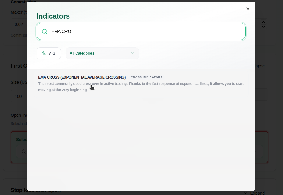 Indicator selection menu